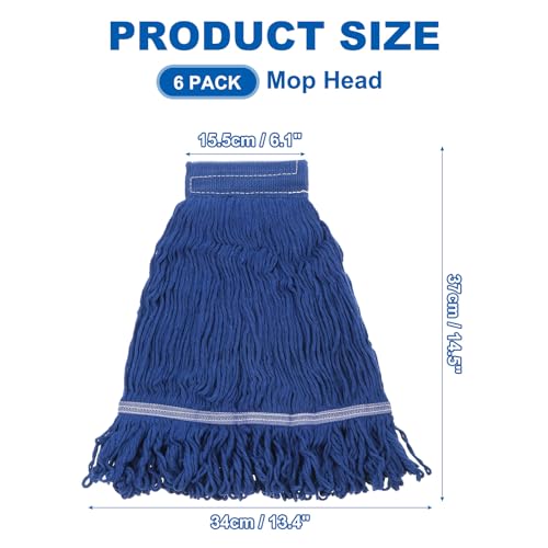 uxcell 6Pcs Commercial Mop Head Replacement, Cotton String Mop Head, Wet Cleaning Mop Head Refills for Home, Industrial Commercial Use, Blue