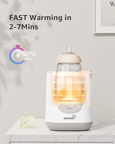 Bottle Warmer, GROWNSY Baby Bottle Warmer Fast for Breastmilk & Formula, Accurate Temperature Control, Milk Warmer for All Bottles with Thaw, Sterilizing, Keep Warm, Heat Food