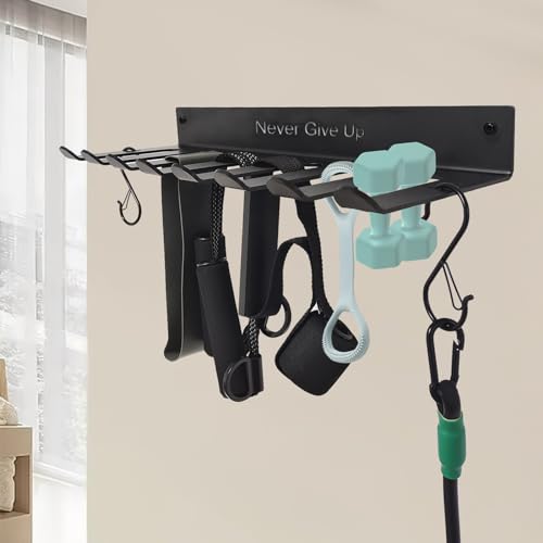 Gym Rack Organizer with 8 Hooks, 3mm Thickness Home Gym Equipment Multi-Purpose Workout Gear Wall Rack Hanger Storage for Barbells, Jump Ropes, Chains, Lifting Belts Resistance Bands