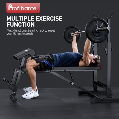Adjustable Weight Bench, Olympic Workout Bench, Bench Press Set with Squat Rack and Bench, Leg Exercises Preacher Curl Rack, Home Exercise Equipment