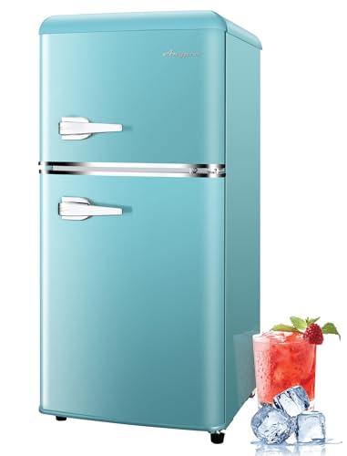 3.2Cu.Ft Compact Refrigerator Mini Fridge with Freezer, 2 Door Retro Small Refrigerator with Freezer, 7 Level Thermostat and Removable Shelves, Mini Fridge for Bedroom Office Apartment Dorm Bar