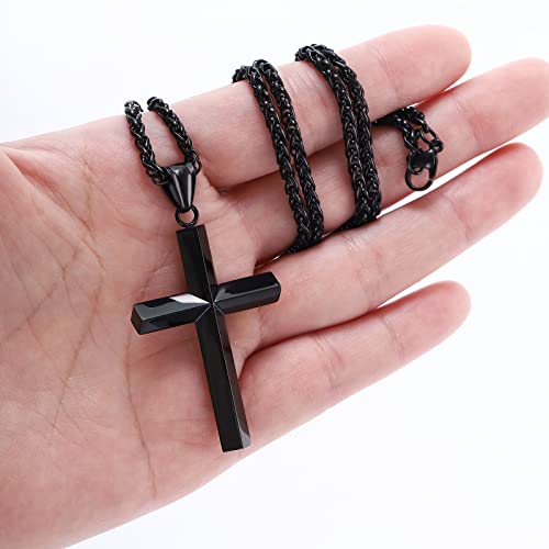 P.Blake Beveled Edge Cross Necklace for Men Boys Stainless Steel Chain Cross Pendant Necklace for Men Boys