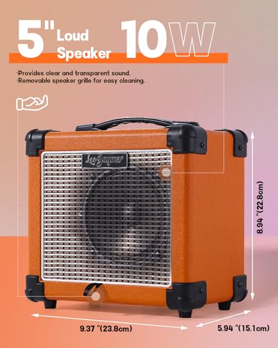 Leo Jaymz 10W Electric Guitar Amplifier-Clean and Distortion Channel -2 Band Equalization and BT Play Accompaniment-Recording Studio, Practice Room, Small Courtyard (5", Orange)…