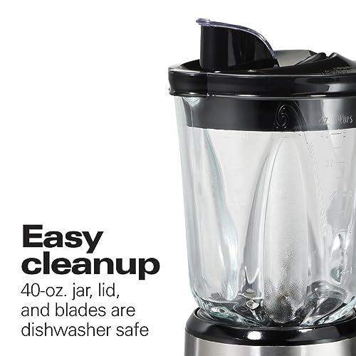 Hamilton Beach Wave Crusher Blender For Shakes and Smoothies With 40 Oz Glass Jar and 14 Functions, Ice Sabre Blades & 700 Watts for Consistently Smooth Results, Black + Stainless Steel (54221)