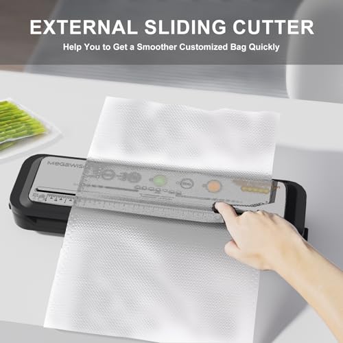 2023 Updated Vacuum Sealer Machine, MEGAWISE Food Sealer w/Starter Kit, Dry & Moist Food Modes, Compact Design with 10 Vacuum Bags & Bulit-in Cutter(Grey)