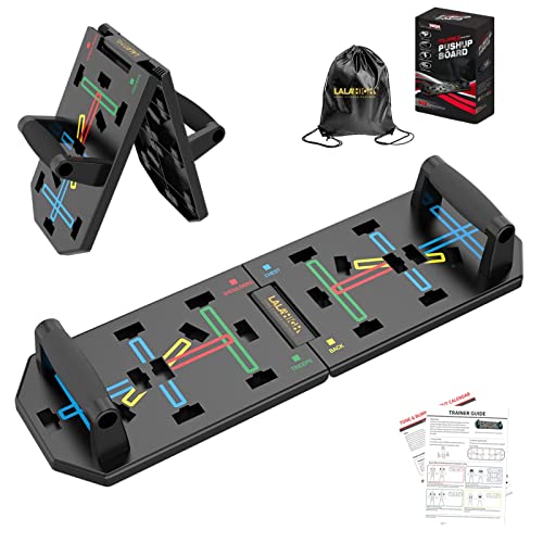 LALAHIGH Portable Home Gym System: Large Compact Push Up Board, Pilates Bar & 20 Fitness Accessories with Resistance Bands & Ab Roller Wheel - Full Body Workout for Men and Women, Gift for Boyfriend