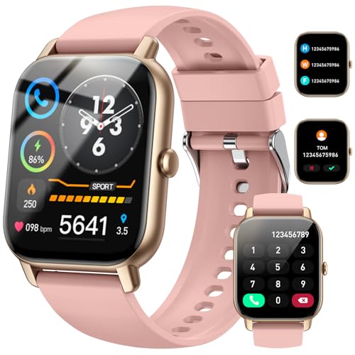 Smart Watch(Answer/Make Call), 1.85" Smart Watches for Men Women IP68 Waterproof, 110+ Sport Modes, Fitness Activity Tracker, Heart Rate Sleep Monitor, Pedometer, Smartwatch for Android iOS, Pink Gold