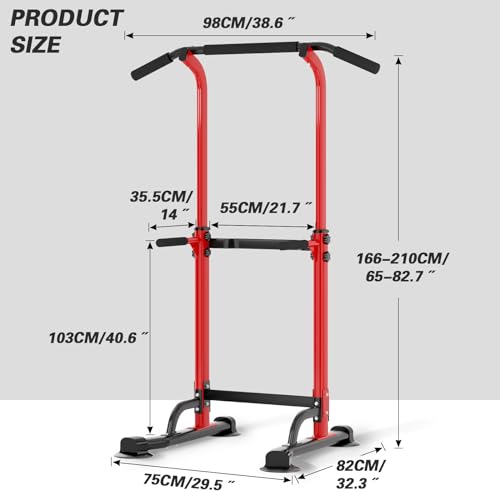 soges Power Tower Pull Up Bar Station, Free Standing Pull Up Rack Dip Station for Home Gym, Height Adjustable Home Strength Training Fitness Workout Equipment