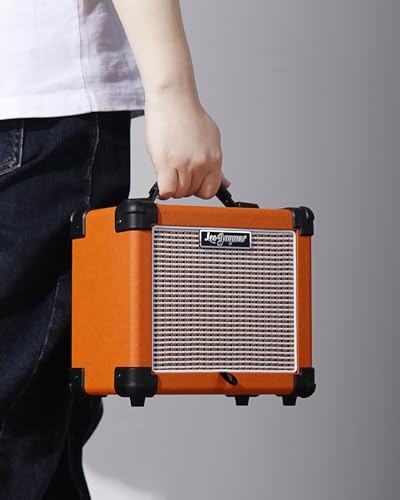 Leo Jaymz 10W Electric Guitar Amplifier-Clean and Distortion Channel -2 Band Equalization and BT Play Accompaniment-Recording Studio, Practice Room, Small Courtyard (5", Orange)…