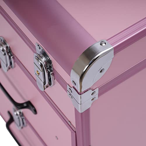 Rolling Makeup Case 3-Tier Cosmetic Trolley Case Large Professional Salon Storage Organizer with Adjustable Divider for Beauty Personal Care (Pink)