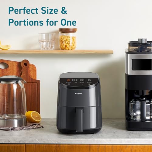 COSORI Mini Air Fryer 2.1 Qt, 4-in-1 Small Airfryer, Bake, Roast, Reheat, Space-saving & Low-noise, Nonstick and Dishwasher Safe Basket, 30 In-App Recipes, Sticker with 6 Reference Guides, Grey