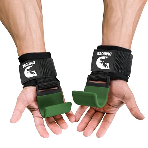 DMoose Fitness Weight Lifting Hooks (Pair), Hand Grip Support Wrist Straps for Men and Women, 8 mm Thick Padded Neoprene, Deadlift, Powerlifting, Pull up bar, Liftups, Shrugs
