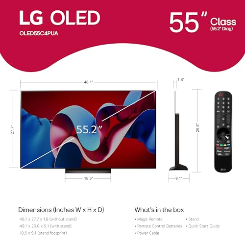 LG 55-Inch Class OLED evo C4 Series Smart TV 4K Processor Flat Screen with Magic Remote AI-Powered with Alexa Built-in (OLED55C4PUA, 2024)