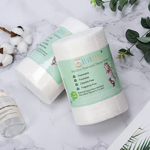 ALVABABY Diaper Liners 4 Rolls for Baby Cloth Diaper 11.8 x 7.1 Inch Disposable Natural Soft Compostable Fragrance Free and Chlorine Free 400 Sheets