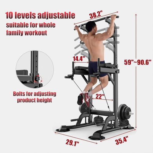 Power Tower Pull Up Bar for Home Gym, Multi-Function Pull Up Bar Stand Dip Bar Station, Adjustable Height Workout Dip Station Strength Training Fitness Equipment