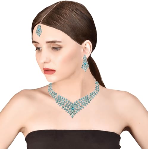 Touchstone Indian Bollywood Tinsel Town Traditional Western Taste Studded Diamond Look Rhinestones Designer Bridal Jewelry Necklace Set For Women