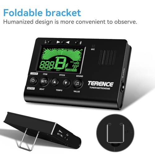 TERENCE Metronome Tuner, 3 in 1 Digital Metronome Tuner Tone Generator for Guitar, Bass, Ukulele, Chromatic, Clarinet, Trumpet and All Musical Instruments, with LCD Color Display, Volume Adjustable