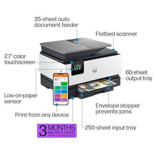 HP OfficeJet Pro 9125e All-in-One Printer, Color, Printer-for-Small Medium Business, Print, Copy, scan, fax, Instant Ink Eligible (3 months included) ; Touchscreen; Smart Advance Scan;