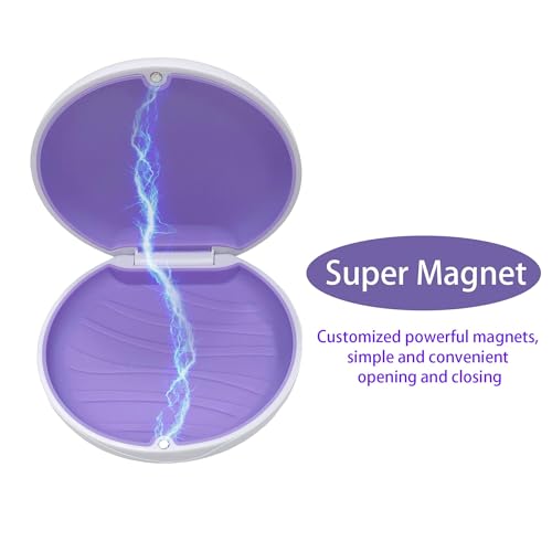 Retainer Case,Cute Slim Aligner Case Compatible with Invisalign,Retainer Holder with Aligner Remover Tool, Chew & Brush,Rope Bag (White Shell Purple Silicone)
