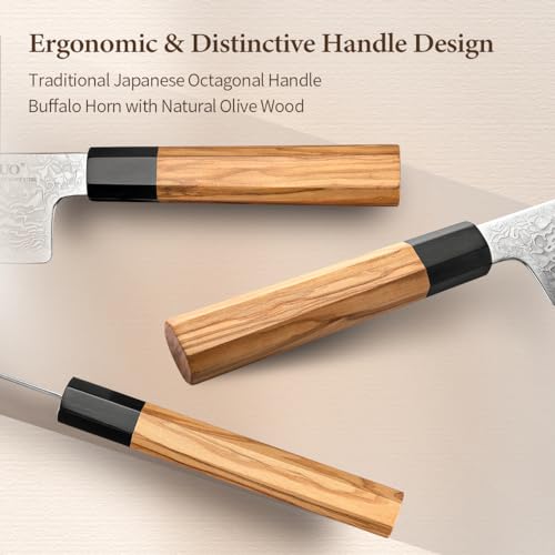 XINZUO 5 Pieces Kitchen Knife Set without Block, Hand Forged 67 Layers Damascus Steel Professional Chef Knife Set, Ultra Sharp,Olive Wood Octagonal Handle, Gift Box