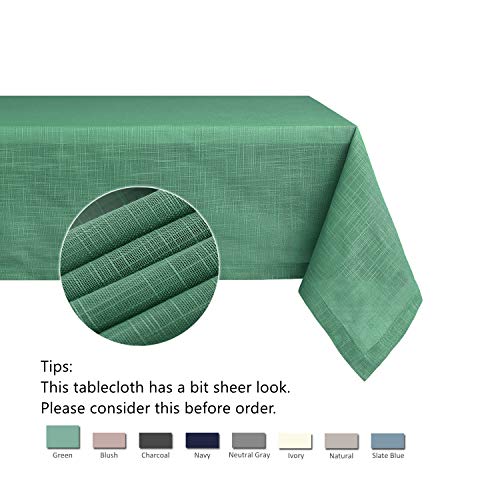 maxmill Lux Faux Linen Tablecloth with Slubby Yarn Textured Weaves Wrinkle Free Anti-Shrink Soft Table Cloth for Kitchen Dining Tabletop for Outdoor and Indoor Use Rectangle 60 x 84 Inch Green
