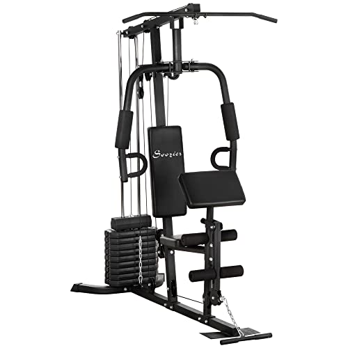 Soozier Home Gym System, Multifunction Workout Station with 100Lbs Weight Stack, 100Lbs Resistance for Full Body Workout Machine