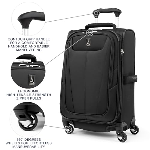 Travelpro Maxlite 5 Softside Expandable Carry on Luggage with 4 Spinner Wheels, Lightweight Suitcase, Men and Women, Black, Carry On 21-Inch