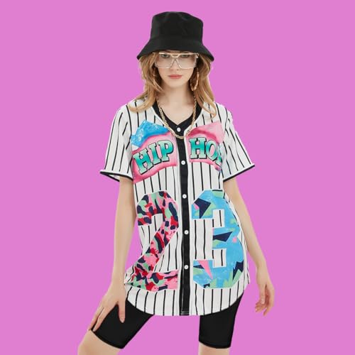 WILDPARTY 80s 90s Outfit for Women, Unisex Hip Hop Costume Baseball Jersey Shirt Yoga Pants Rapper Accessories