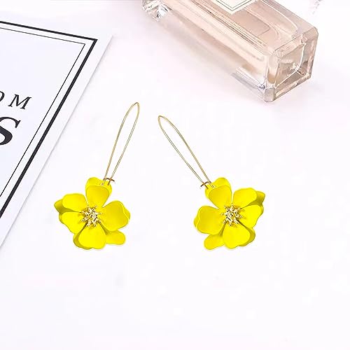 GUOXIAOMEI Bohemian Daisy Flower Matte Floral Long Petal Drop Dangle Earrings Layered Tiered for Women Girls Chic Boho Wedding Jewelry
