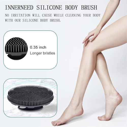 INNERNEED Food-Grade Soft Silicone Body Scrubber Shower Brush Handheld Cleansing Skin Brush, Gentle Exfoliating and Lather Well (Black)