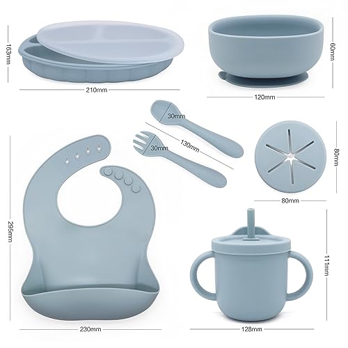 Tinker'sTreats - Silicone Baby Feeding Set, Baby Led Weaning Supplies, Suction Plates for Baby, Suction Bowls for Baby, Baby Silverware Set, Baby Utensils, Feeding Supplies (Blue)