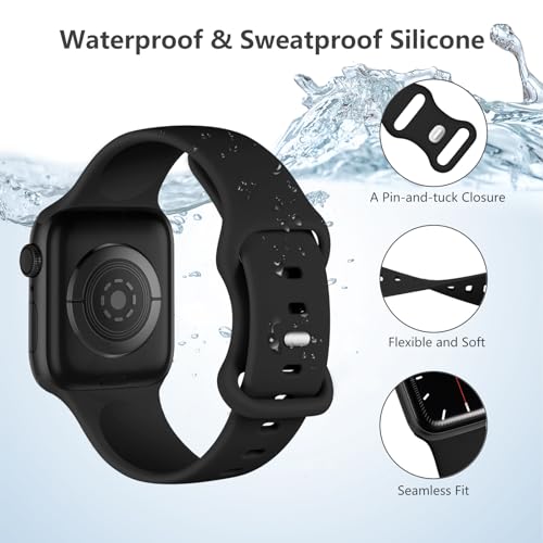 Sport Band Compatible with Apple Watch Band 44mm 40mm 45mm 42mm 38mm 41mm 49mm, Soft Silicone Waterproof Replacement Strap for iWatch Apple Watch Series 9 8 7 6 5 4 3 2 1 SE Ultra Women Men
