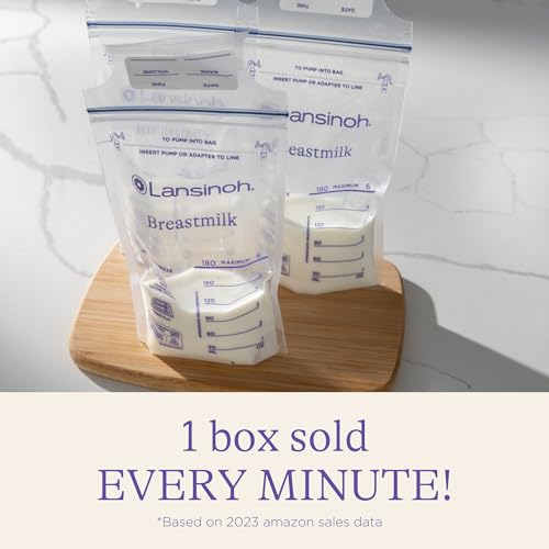 Lansinoh Breastmilk Storage Bags, 100 Count, Easy to Use Breast Milk Storage Bags for Feeding, Baby Essentials, Presterilized, Hygienically Doubled-Sealed for Freezing & Refrigeration, 6 Ounce