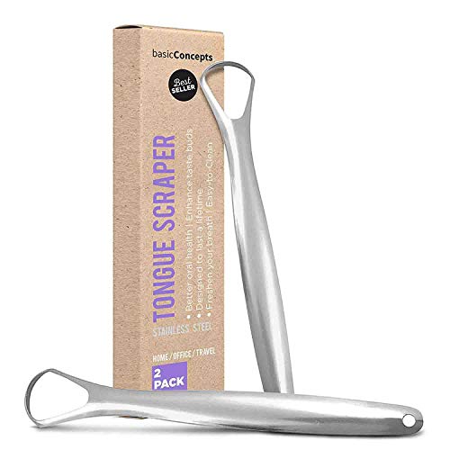 Tongue Scraper for Adults (2 Pack), Reduce Bad Breath (Travel Cases Included), Stainless Steel Tongue Cleaners, 100% Metal Tongue Scraper with Case Fresh Breath Tongue Cleaner Oral