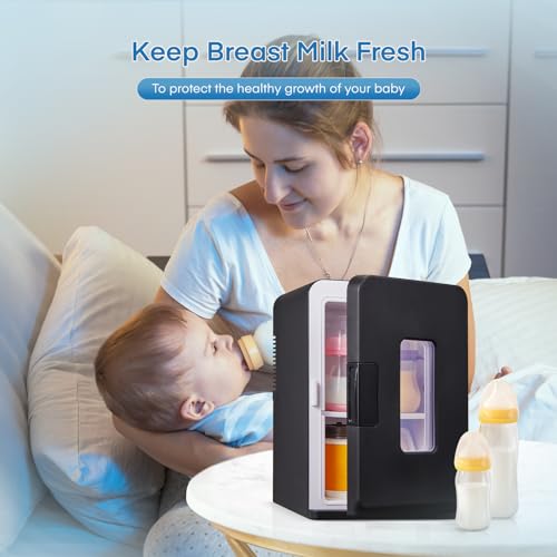 NORTHCLAN Mini Fridge, 15 L/21 Can Personal Refrigerator, Portable Cooler &Warmer, Beverage & Skincare, 110V/12V, Black, Width 11.8", Black