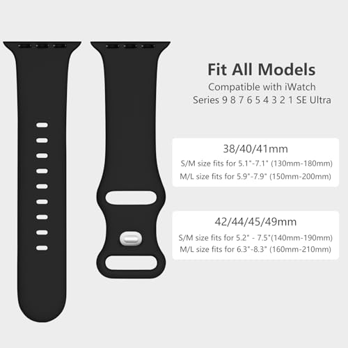 Sport Band Compatible with Apple Watch Band 44mm 40mm 45mm 42mm 38mm 41mm 49mm, Soft Silicone Waterproof Replacement Strap for iWatch Apple Watch Series 9 8 7 6 5 4 3 2 1 SE Ultra Women Men