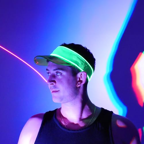 LED Neon Visor Hat Sport Cap - Rechargebale Light Up Rave Hat Festival Accessory Adjustable Retro Sun Visor for Women and Men