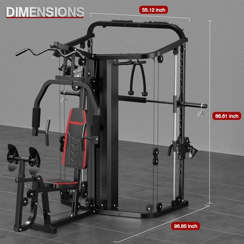 Multifunction Home Gym System Workout Station,Smith Machine with 138LB Weight Stack, Leg Press, LAT Station for Full Body Training (Home Gym Station)