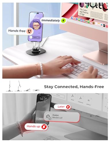 LISEN for iPhone Stand for Desk Portable Cell Phone Stand for Desk 360 Adjustable for iPhone Holder for Desk Foldable Acrylic Aesthetic Desk Accessories for iPhone 15 14 13 Pro Max Switch Kindle 4-11"