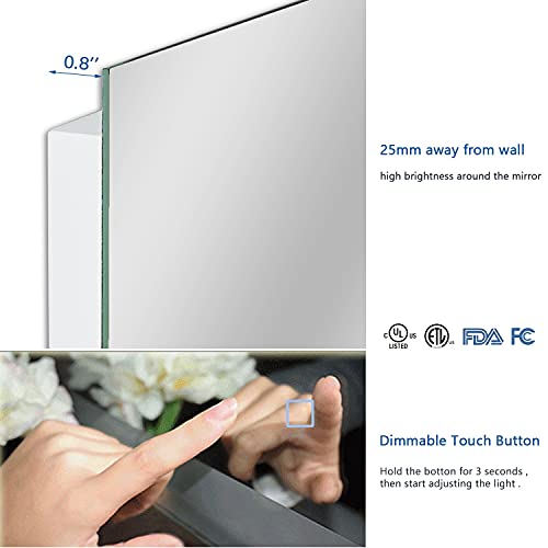 H&A LED Full Length Mirror for Wall, Premium Bathroom Mirrors for Vanity with Lights and Anti Fog Function, Touch Switch Control Vertical & Horizontal Wall Mounted Lighted Bedroom Mirror, 65Lx22W
