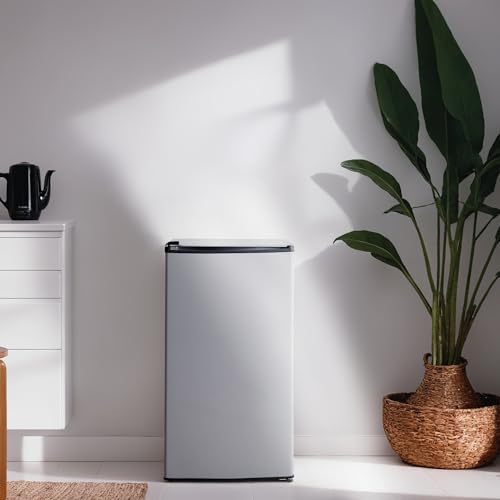 3.2 Cu.Ft Mini Fridge for Bedroom Office Dorm, Small Refrigerator Freezer, Mini Compact Fridge with Adjustable Thermostat, Low Noise, Energy Saving, Sliver