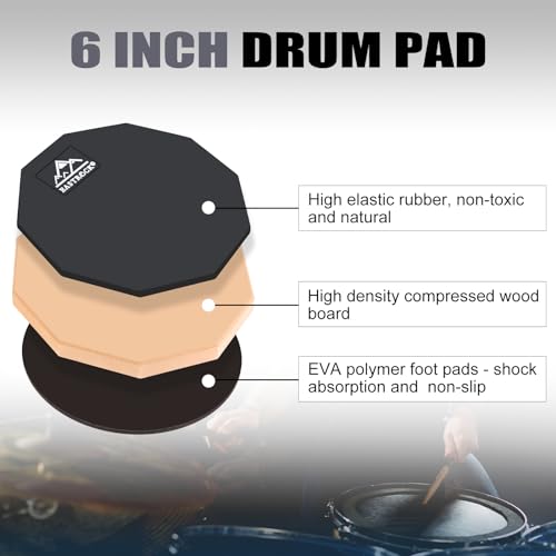 EASTROCK Practice Drum Pad, 6 Inches Double Sided Silent Drum Pad, Rubber Dumb Drum for Beginners,Black