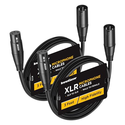 InnoGear XLR Microphone Cable 3 Feet 2 Pack Male to Female 3-Pin Balanced XLR Mic Cables Cord for Speaker Podcast Audio Mixer