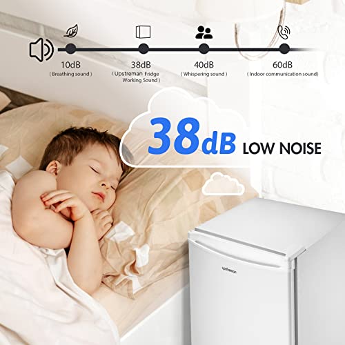Upstreman 1.7 Cu.ft Mini Fridge with Freezer, Adjustable Thermostat, Energy Saving, Low Noise, Single Door Compact Refrigerator for Dorm, Office, Bedroom, White-FR17