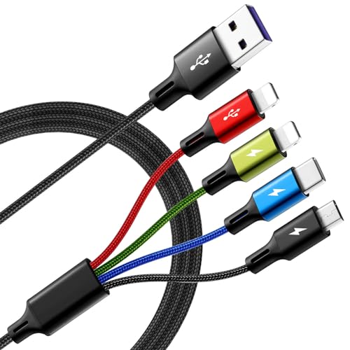 Multi Charging Cable, [2Pack 6Ft] 4 in 1 Braided Multi Fast Charging Cord, Multiple Charger Cable, USB Cable Adapter IP/Type C/Micro USB Port for Cell Phones Tablets Samsung Galaxy PS & More