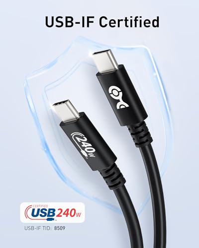 Cable Matters [USB-IF Certified 240W USB C Cable 3.3 ft in Black for MacBook Pro, iPad Pro, iPhone 15 Pro, Apple Vision Pro (140W USB C Charger Cable, USB C Charging Cable, USB 2.0, No Video)