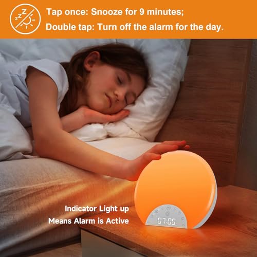 Sunrise Alarm Clock Wake Up Light for Kids, Adults, Heavy Sleepers with Dual Alarms, Snooze, Sleep Aid with 7 Nature Sounds for Bedrooms with 8 Colors Night light, FM Radio, Gift Ideas