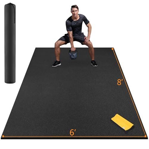 Extra Large Exercise Mat for Home Workout, 8'x6'/10'x6'/12'x6' Ultra Durable, Non-Slip, Thick Workout Mat for Home Gym, High-Density Fitness Mat for Jump Rope, Weights, Cardio, Stretch, Shoe-Friendly