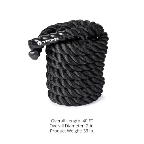 Titan Fitness Battle Rope 40ft x 2in, Poly Dacron Heavy Rope for Home Gym Conditioning Workouts, Cross-Train, Strength Training Exercises