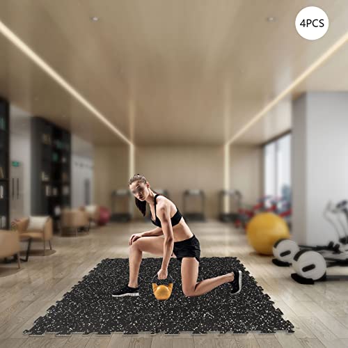 1" Thick 10.76 Sq Ft Exercise Equipment Mats 4Pcs Rubber Top High-Density Exercise Gym Mats Interlocking Puzzle Floor Tiles for Home Gym Heavy Workout Equipment Flooring (White dot)